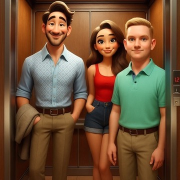 Cartoon illustration of three founders in an elevator